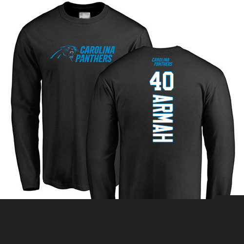 Carolina Panthers Men Black Alex Armah Backer NFL Football #40 Long Sleeve T Shirt->nfl t-shirts->Sports Accessory